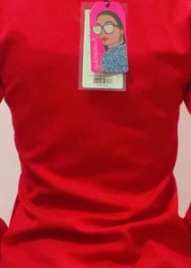 Red Long Sleeve V-Neck Top