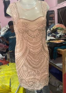 beaded Embellished Sheer Neckline Dress