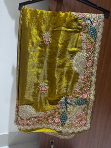 Exquisite Olive Green Embroidered Saree