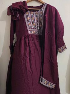 Maroon Embroidered Kurta