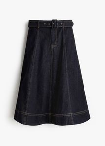 Denim Belted Midi Skirt