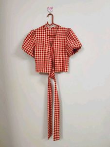 Red Gingham Wrap Top