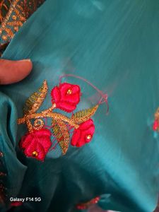 Beautiful Embroidered Teal green shining