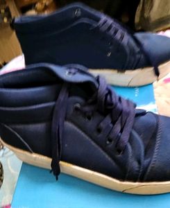 Navy Blue Canvas High-Top Sneakers