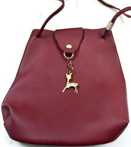 Sling bag Red Puf leather Arjustable/unique fan