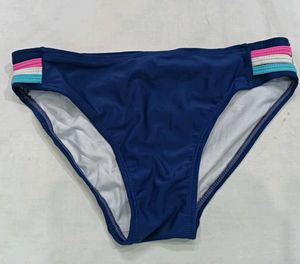 ❤️‍🔥 Navy Blue Bikini Bottom with Striped Waistba