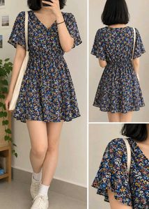 Navy Floral Print Mini Dress