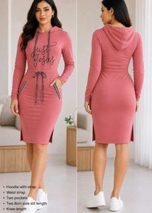 Mauve Pink Graphic Print Hoodie Dress