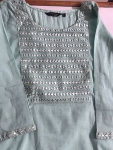 Elegant Mint Green Kurta Set with Sequins