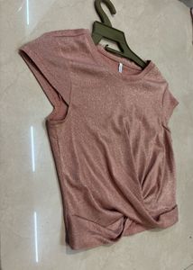 Rose sparkly Twist-Knot Short Sleeve Top