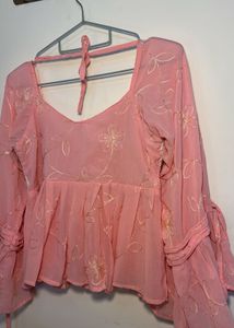 Pink Crochet Detail Blouse