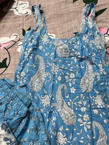 Blue Paisley Print Kurta Set