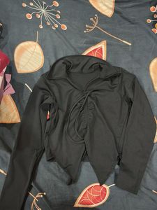 Chic Black Ruched Long Sleeve Top