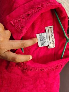 Vibrant Pink Embroidered Blouse with shoulder pads