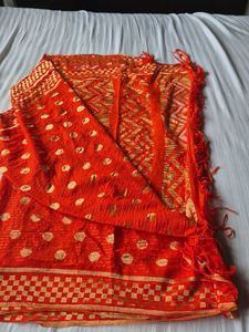 Vibrant Orange Ethnic Dupatta with Tassels