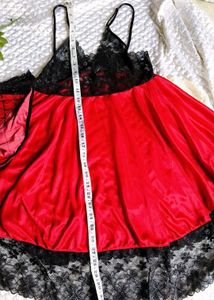 Lace Trimmed Satin Babydoll nighty with brief 👍