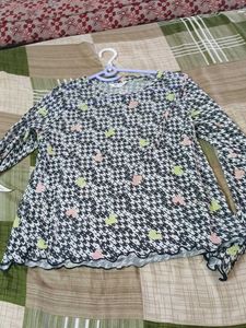 Sheer Houndstooth Print Top