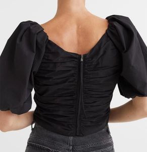 Chic Black Puff Sleeve Ruched Top