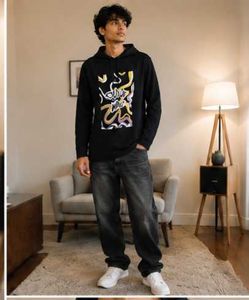 Black Graphic Print Hoodie