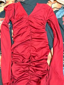 OUTCAST Stunning Red Ruched Bodycon Dress