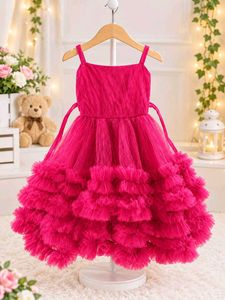 Girls Pink Net Party Dress