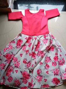 Girls Pink Floral Cold Shoulder Dress