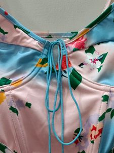 Urbanic Blue And Pink Floral Crop Top