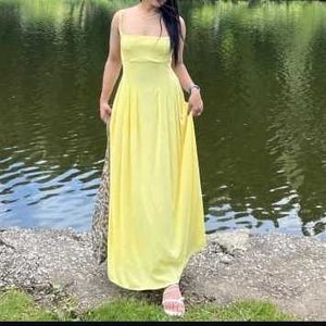 Light Yellow Draped A-Line Dress