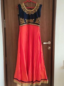 👗 Gorgeous Navy Blue & Orange Anarkali Gown