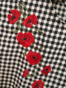 Chic Gingham Top with Floral Embroidery
