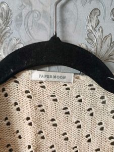 Cream Crocheted Knit Cardigan