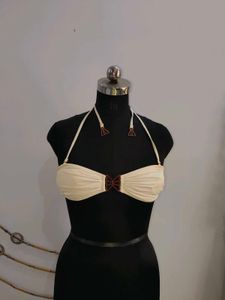 Cream Halter Neck Bikini Top