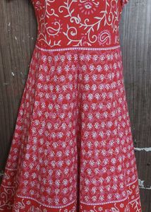 Red pure Cotton Printed dress
