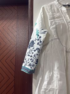 White Kurta with Embroidered Sleeves