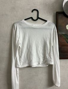 White  Full sleeves Crop Top