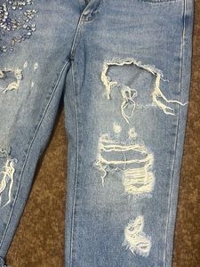 Ripped &amp; Bejeweled Denim Jeans
