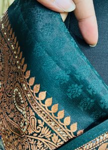 Elegant bottle green Saree with Brocade Border