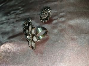 Oxidised Silver Floral Ring &amp; Earrings Combo 💍✨