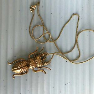 Golden Stag Beetle Pendant Necklace