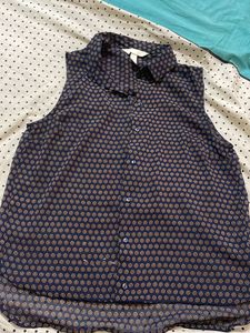 H&M Navy Blue Transparent Top Sleeveless Size-s