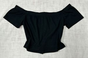 Black Off-Shoulder Button-Up Top