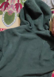Green Corduroy Zip-Up Hoodie