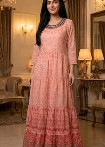 Pink Printed Long Frock