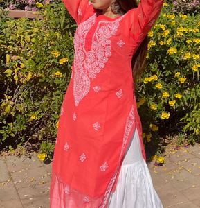 Orange Embroidered Kurta
