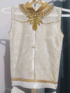 White &amp; Gold Embellished Lehenga Choli Set