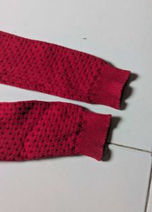 Red Knit Sweater with Lace Detail