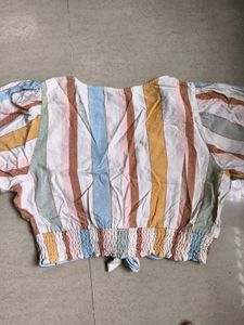 Only Striped Tie-Front Wrap Top
