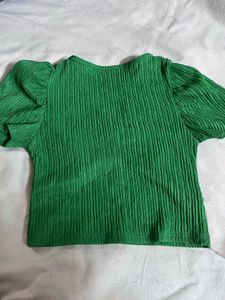 Vibrant Green Cropped Puff Sleeve Top
