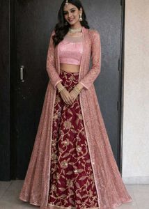 Maroon Velvet Embroidered Lehenga Skirt