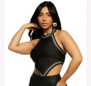 Sparkly Black Halter Top